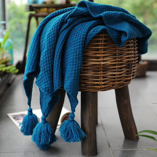 KTX-785235 Nordic Polyacrylonitrile Fiber Shawl Blanket - Blue/Gray, 100x100cm