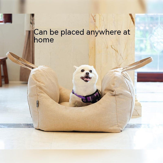 KTX-786515 Portable Light Brown Dog Kennel for Cars, Cloth Material, 44CM x 52CM