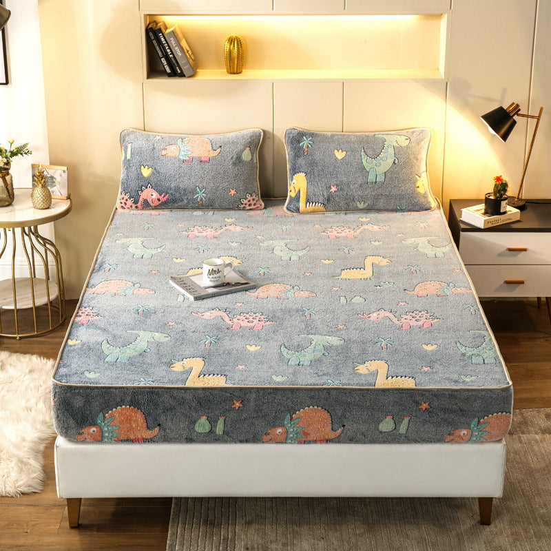 KTX-787539 Snow Fleece Bed Sheet with Digital Floral Prints - Warm and Cozy Bedding in Multiple Sizes