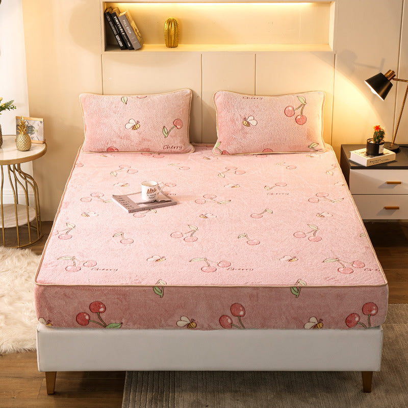 KTX-787539 Snow Fleece Bed Sheet with Digital Floral Prints - Warm and Cozy Bedding in Multiple Sizes