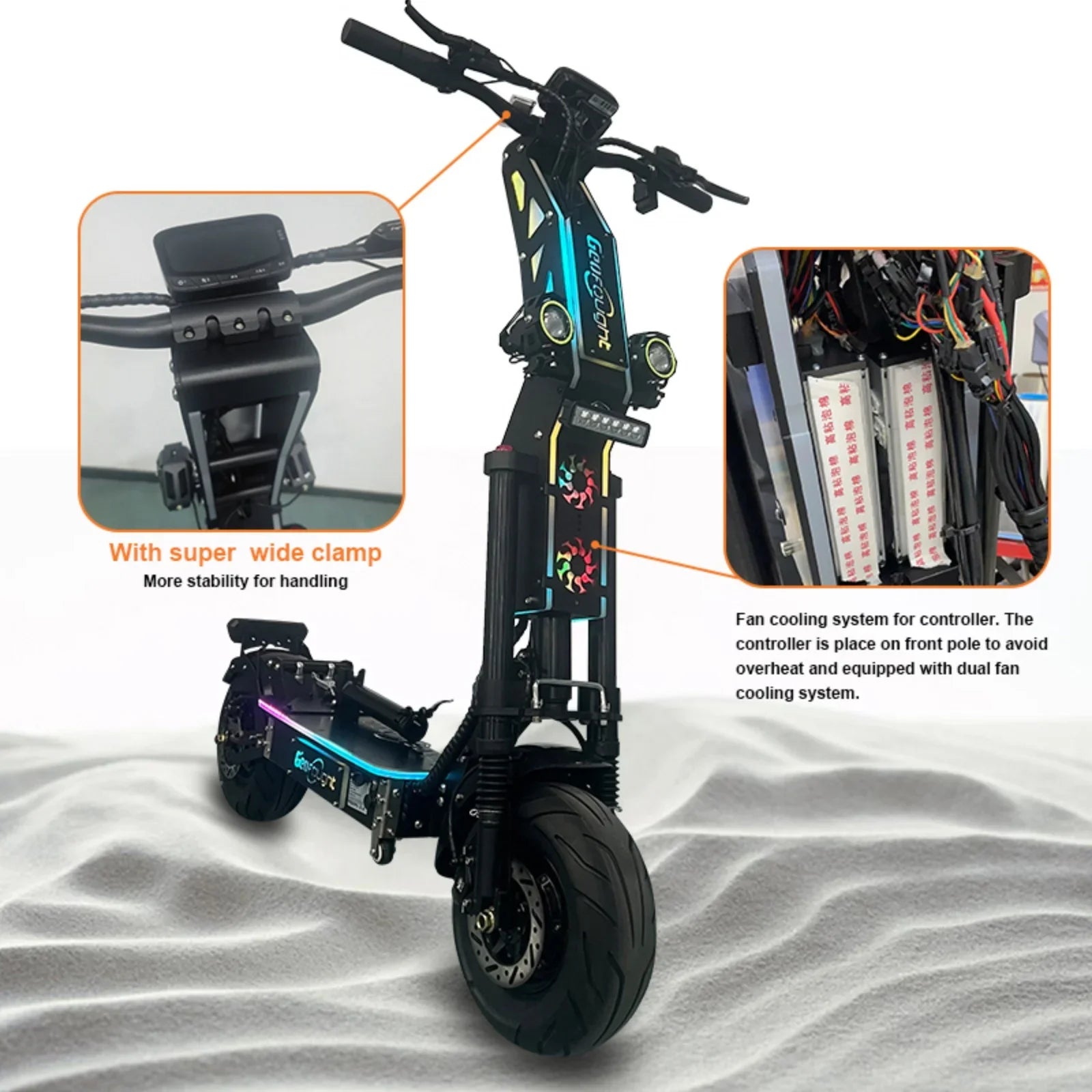KTX-787731 Dual Motor 72V 10000W Electric Folding Scooter with Seat, NFC Start, and Full Suspension, Max Range 120km