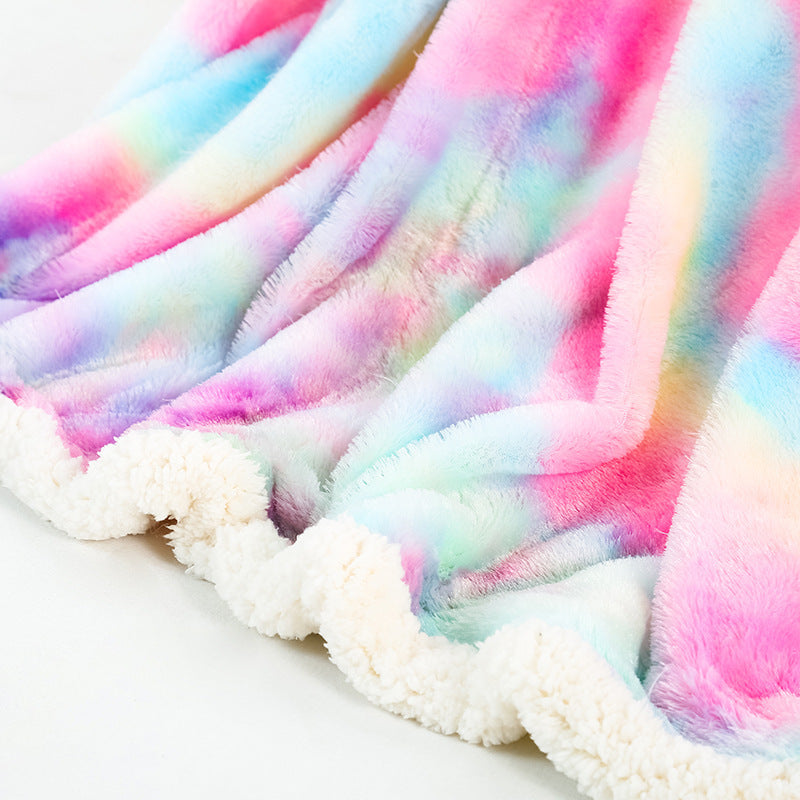 KTX-788691 Rainbow Tie Dye Double Layer Polyester Blanket - Soft, Durable, and Easy to Care for 130x160cm and 160x200cm Options