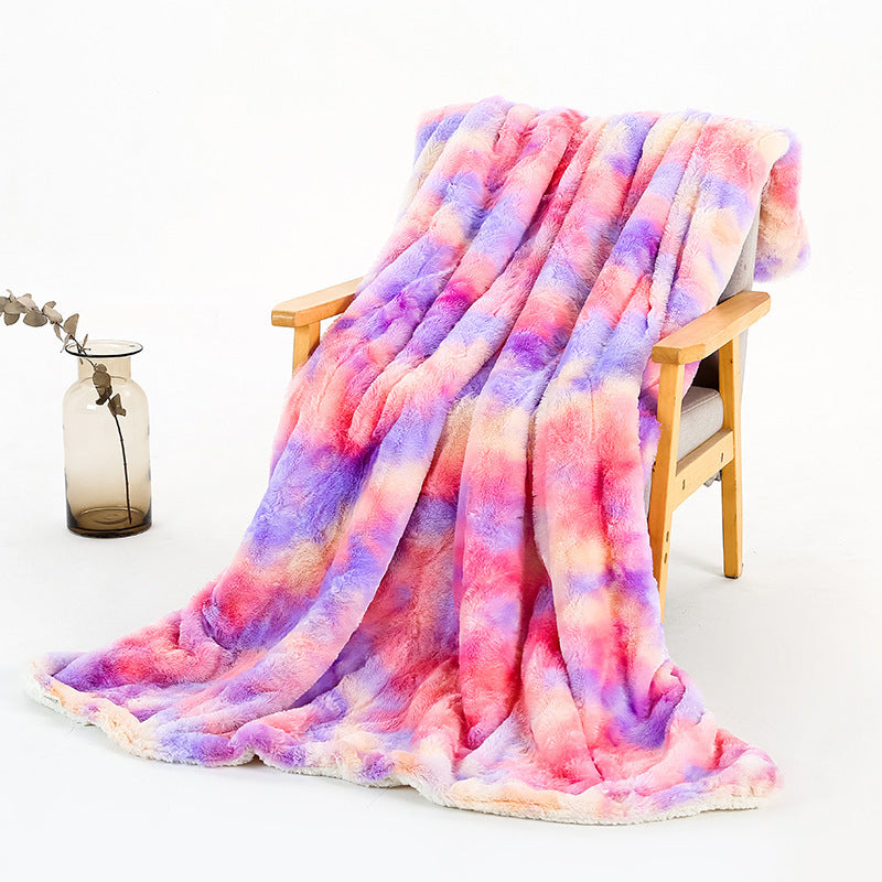 KTX-788691 Rainbow Tie Dye Double Layer Polyester Blanket - Soft, Durable, and Easy to Care for 130x160cm and 160x200cm Options