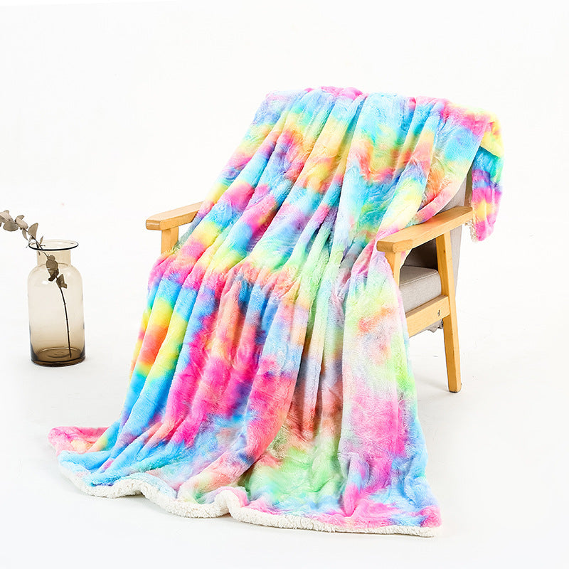 KTX-788691 Rainbow Tie Dye Double Layer Polyester Blanket - Soft, Durable, and Easy to Care for 130x160cm and 160x200cm Options