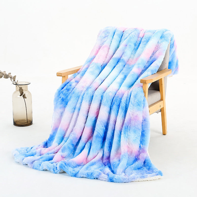 KTX-788691 Rainbow Tie Dye Double Layer Polyester Blanket - Soft, Durable, and Easy to Care for 130x160cm and 160x200cm Options