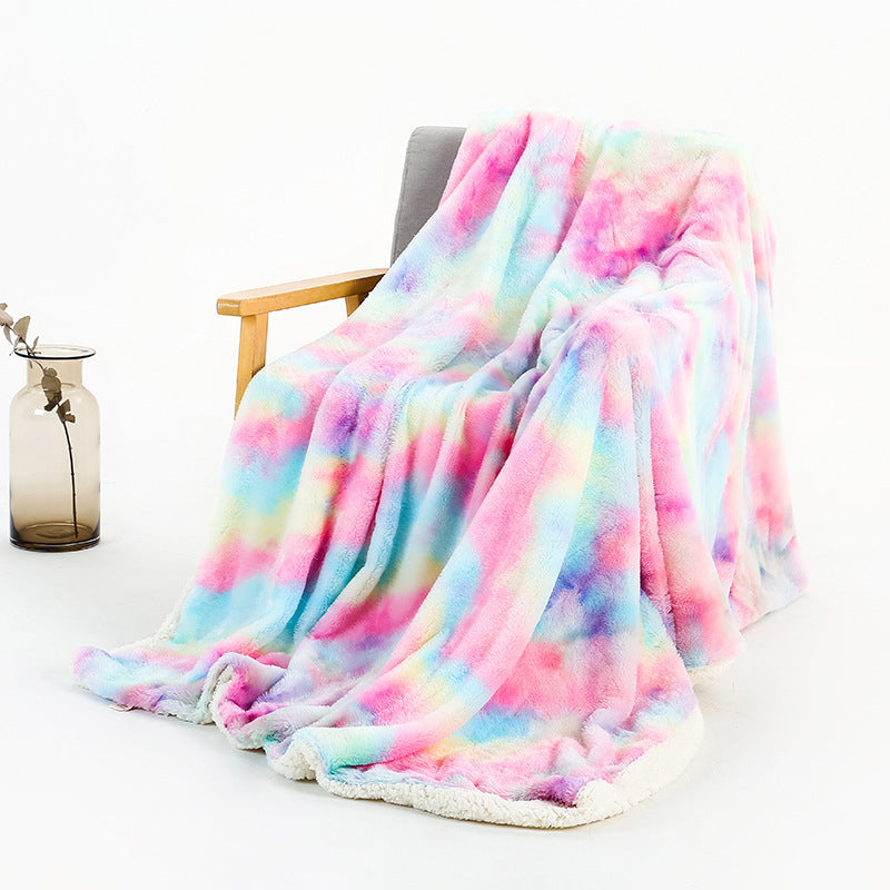 KTX-788691 Rainbow Tie Dye Double Layer Polyester Blanket - Soft, Durable, and Easy to Care for 130x160cm and 160x200cm Options