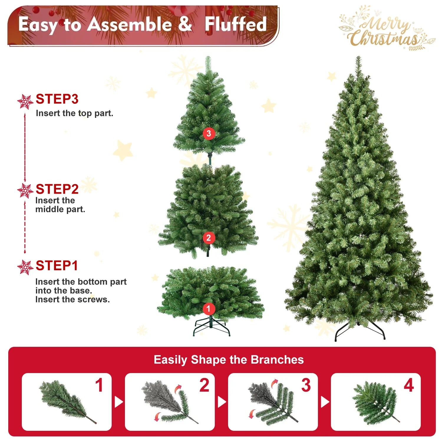 KTX-789139 Faux Pine LED Christmas Tree - Easy Assembly for Indoor & Outdoor Holiday Decor