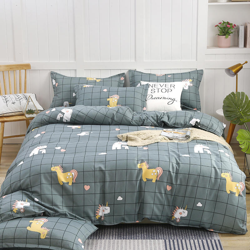 KTX-789523 Cotton Four-Piece Quilt Cover Set with Pillowcases and Bed Sheet, Modern Minimalist Design