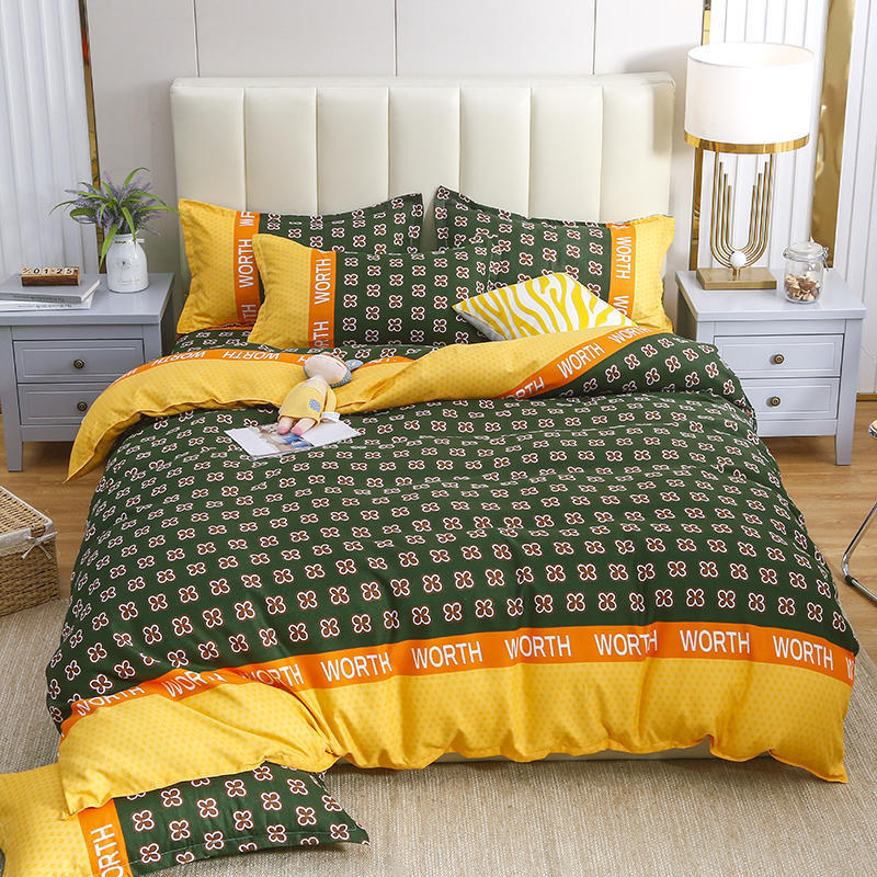 KTX-789523 Cotton Four-Piece Quilt Cover Set with Pillowcases and Bed Sheet, Modern Minimalist Design