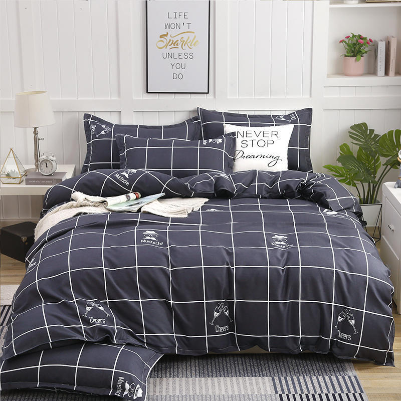 KTX-789523 Cotton Four-Piece Quilt Cover Set with Pillowcases and Bed Sheet, Modern Minimalist Design