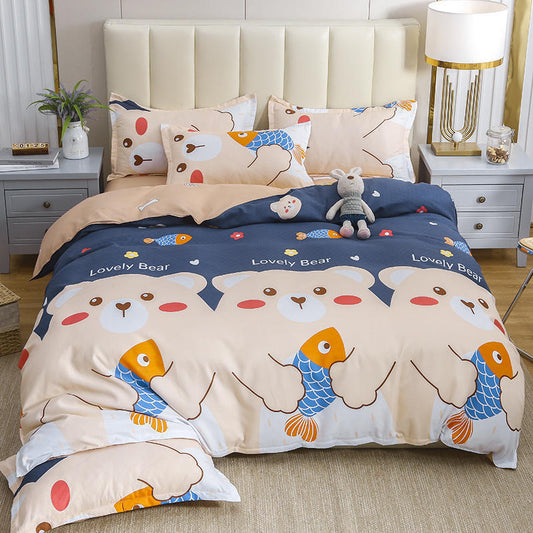 KTX-789523 Cotton Four-Piece Quilt Cover Set with Pillowcases and Bed Sheet, Modern Minimalist Design