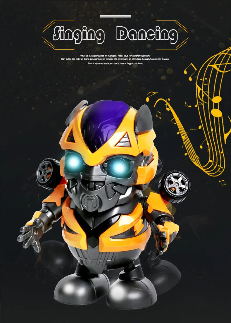 KTX-789523 Dancing Robot Toy with Light and Music for Kids, Interactive Educational Action Figure in Yellow Bee Design