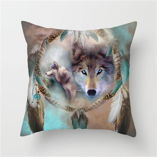 KTX-789587 3D Fluorescent Wolf Polyester Pillowcase - Animal Pattern, 45x45cm, Peach Skin Fabric