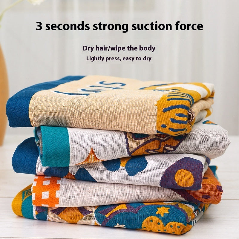 KTX-790099 Four-Layer Cotton Gauze Bath Towel - Soft, Quick-Drying, and Water-Absorbing - Available in Blue Bear or Leap Secret Rabbit Design (160 x 80 cm)