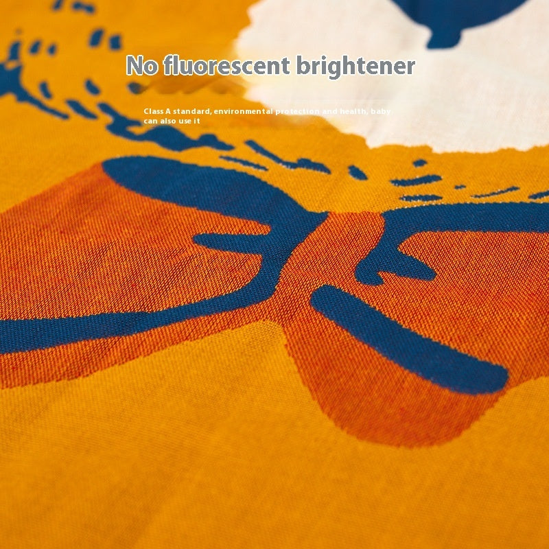 KTX-790099 Four-Layer Cotton Gauze Bath Towel - Soft, Quick-Drying, and Water-Absorbing - Available in Blue Bear or Leap Secret Rabbit Design (160 x 80 cm)