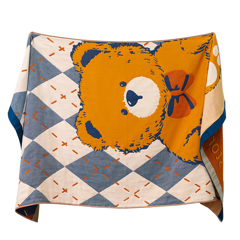 KTX-790099 Four-Layer Cotton Gauze Bath Towel - Soft, Quick-Drying, and Water-Absorbing - Available in Blue Bear or Leap Secret Rabbit Design (160 x 80 cm)
