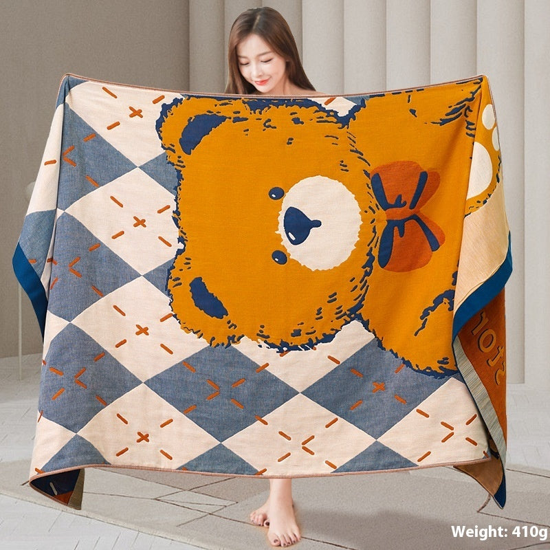 KTX-790099 Four-Layer Cotton Gauze Bath Towel - Soft, Quick-Drying, and Water-Absorbing - Available in Blue Bear or Leap Secret Rabbit Design (160 x 80 cm)