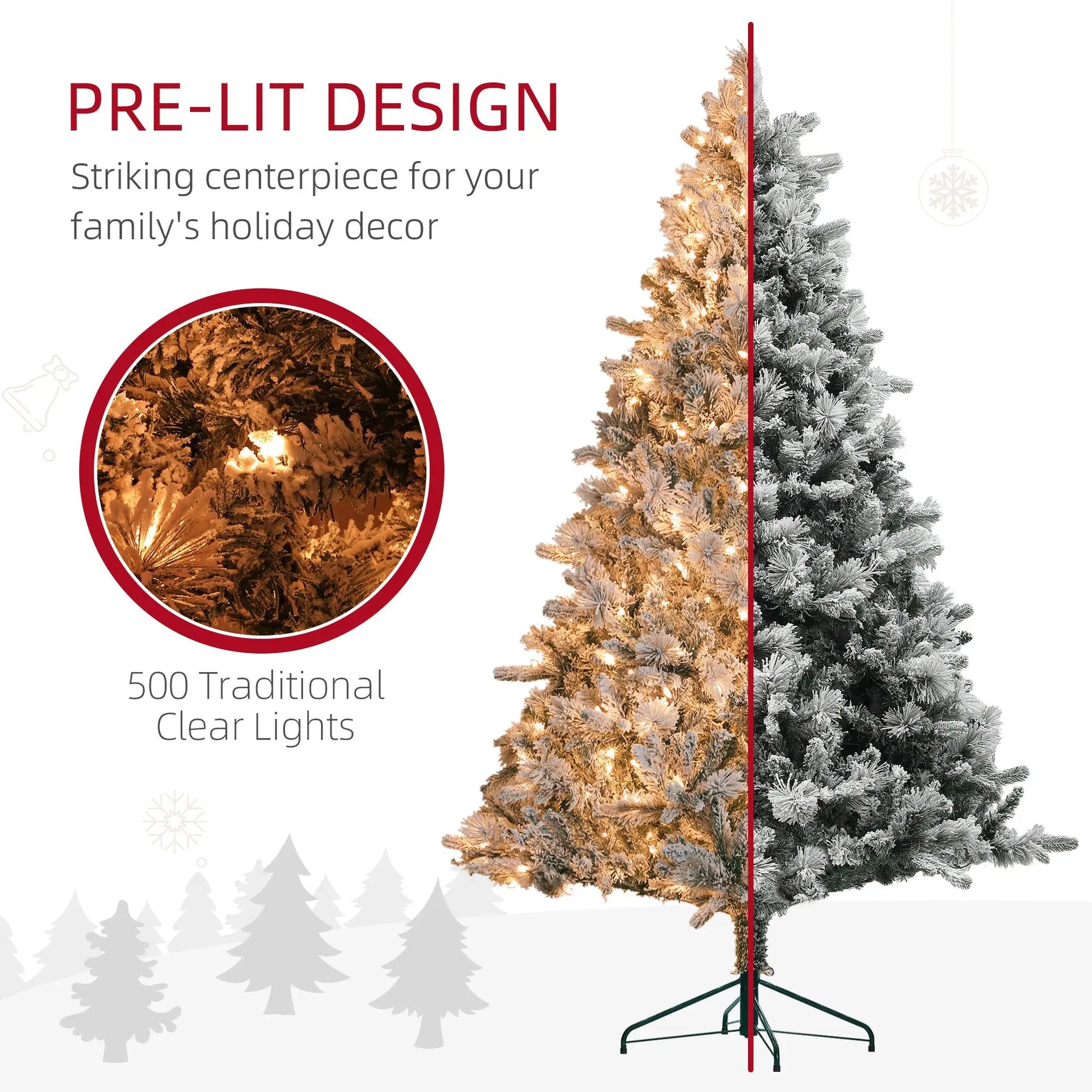 KTX-790291 7.5 ft Pre-Lit Artificial Christmas Tree with 500 Clear Lights & Snow Flocked Tips (Model D0100HRRA5TD0102HAY6ST)