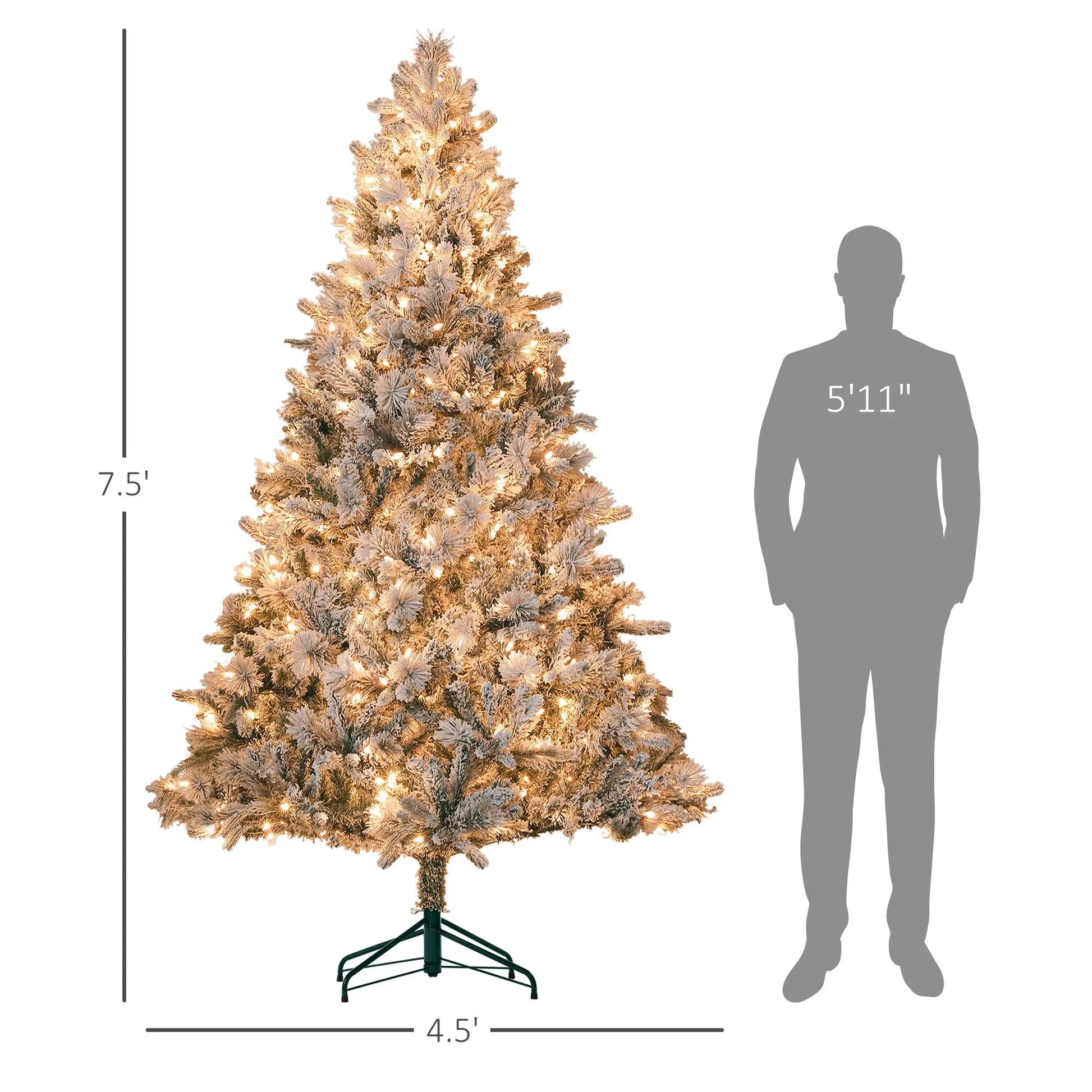 KTX-790291 7.5 ft Pre-Lit Artificial Christmas Tree with 500 Clear Lights & Snow Flocked Tips (Model D0100HRRA5TD0102HAY6ST)