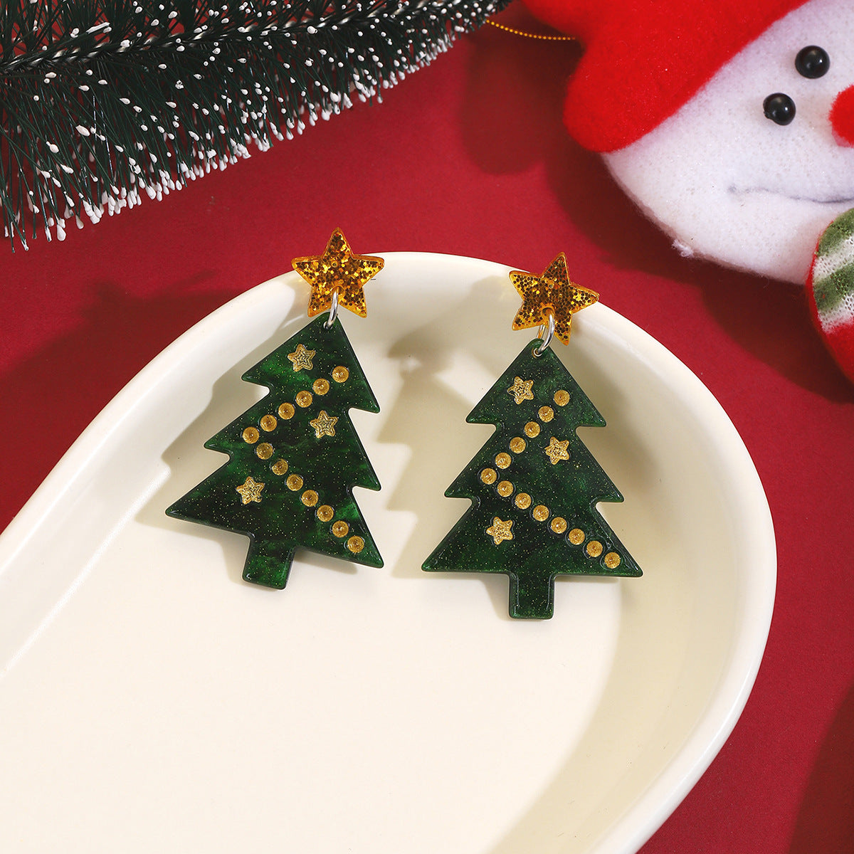 KTX-790483 Holiday Acrylic Earrings Set with Alpaca, Dinosaur, Cactus, and Gingerbread Designs