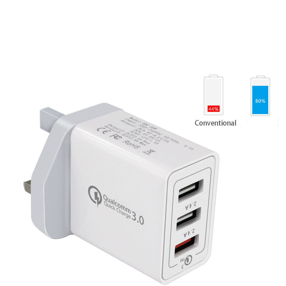 KTX-790739 Universal Fast Charging 3-USB Wall Charger - Compatible with EU, US, UK Standards
