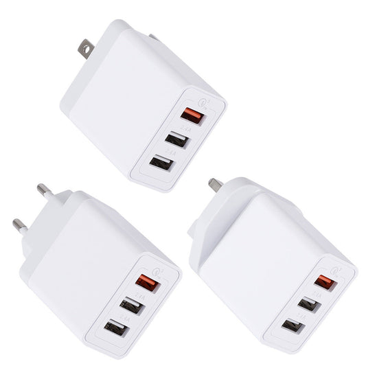 KTX-790739 Universal Fast Charging 3-USB Wall Charger - Compatible with EU, US, UK Standards