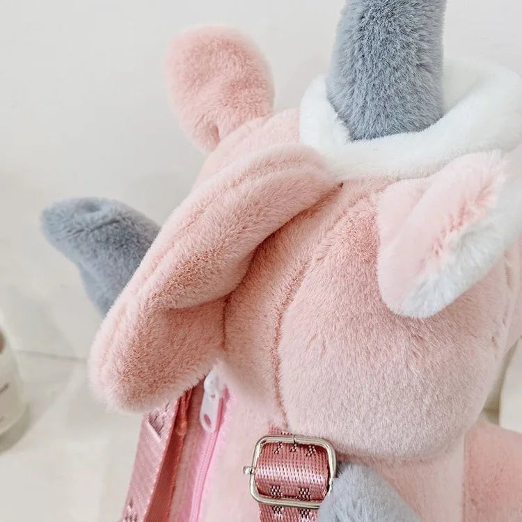 KTX-790931 Kawaii Pink Horse Plush Backpack for Kids - Soft Stuffed Toy with Versatile Design