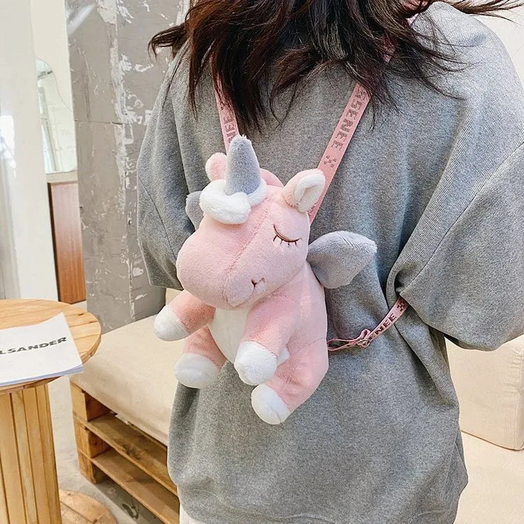 KTX-790931 Kawaii Pink Horse Plush Backpack for Kids - Soft Stuffed Toy with Versatile Design