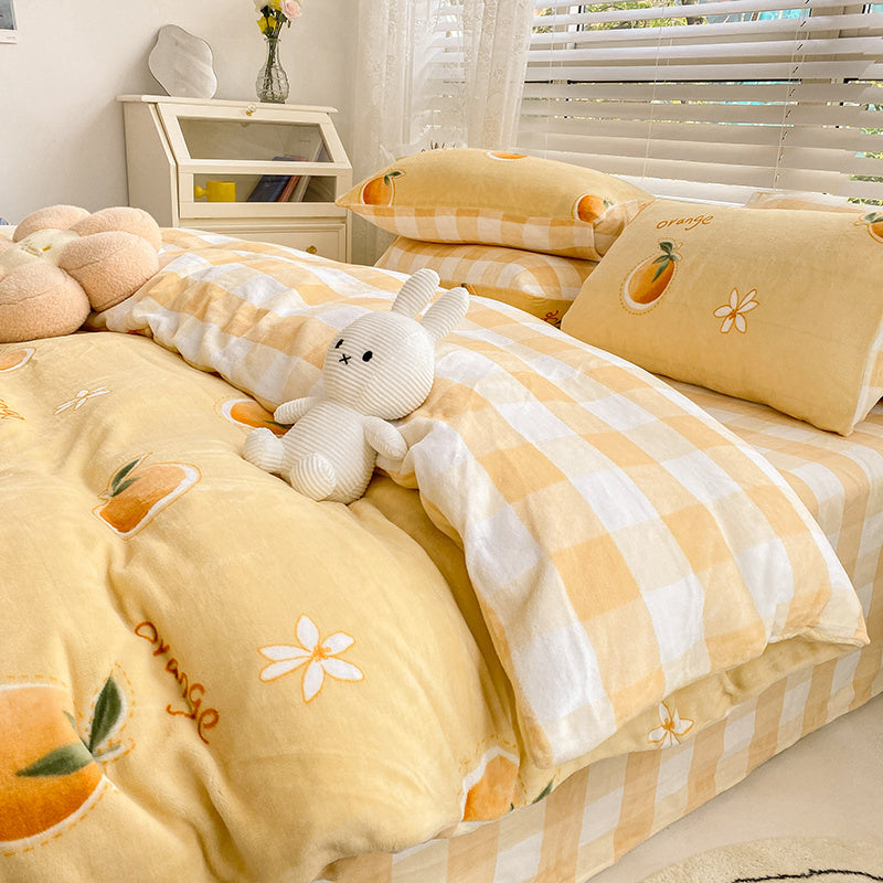 KTX-792147 Milk Velvet Plush Bed Sheet Set - Soft Polyester Cartoon Thermal Insulation - Multiple Sizes Available