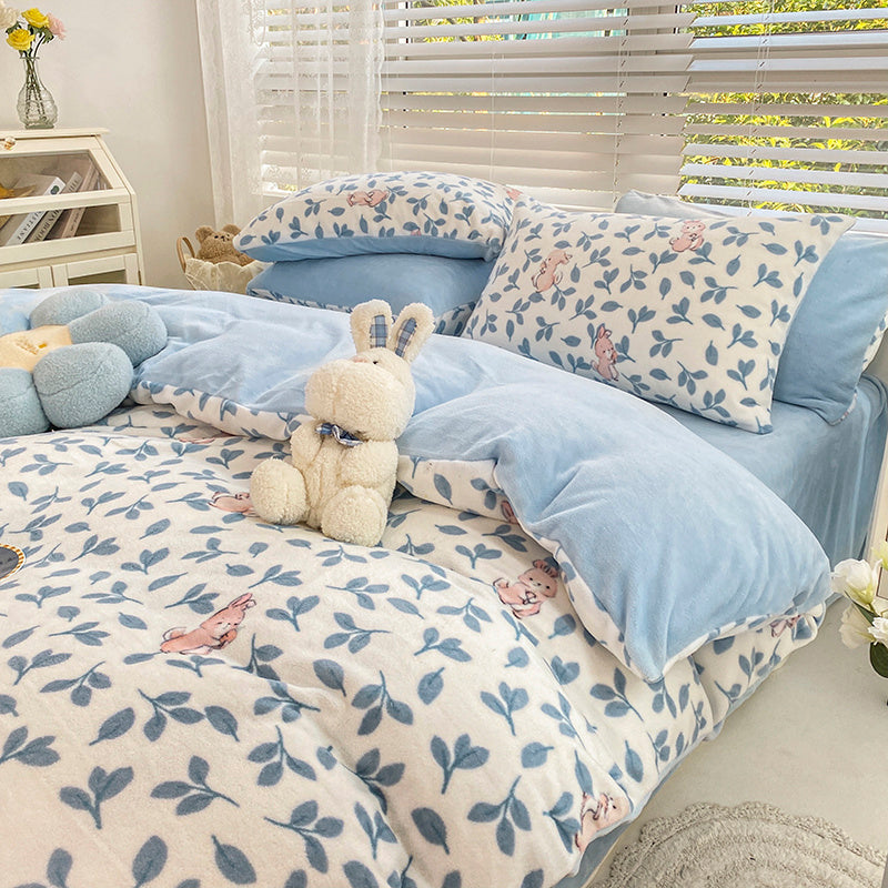 KTX-792147 Milk Velvet Plush Bed Sheet Set - Soft Polyester Cartoon Thermal Insulation - Multiple Sizes Available