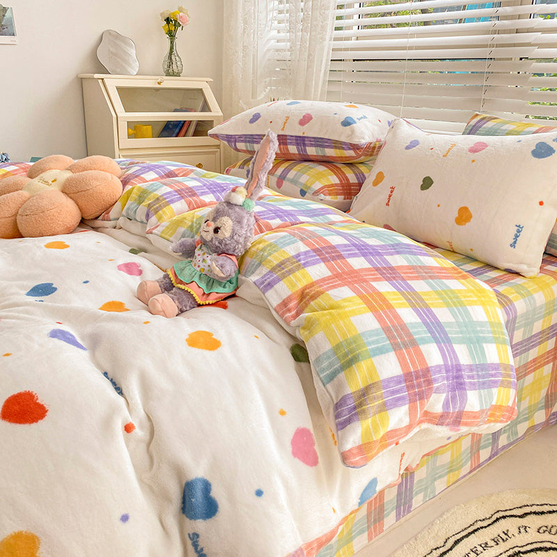 KTX-792147 Milk Velvet Plush Bed Sheet Set - Soft Polyester Cartoon Thermal Insulation - Multiple Sizes Available