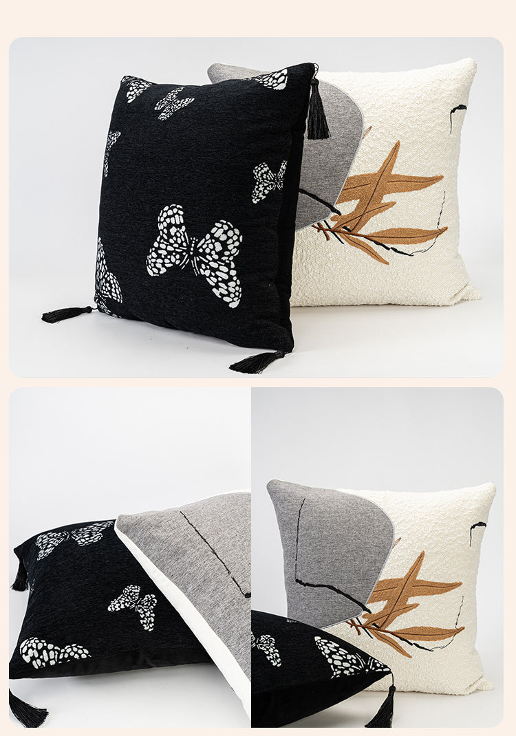 KTX-793939 Antique Style Square Chenille Cushion with Embroidered Design - 45x45cm