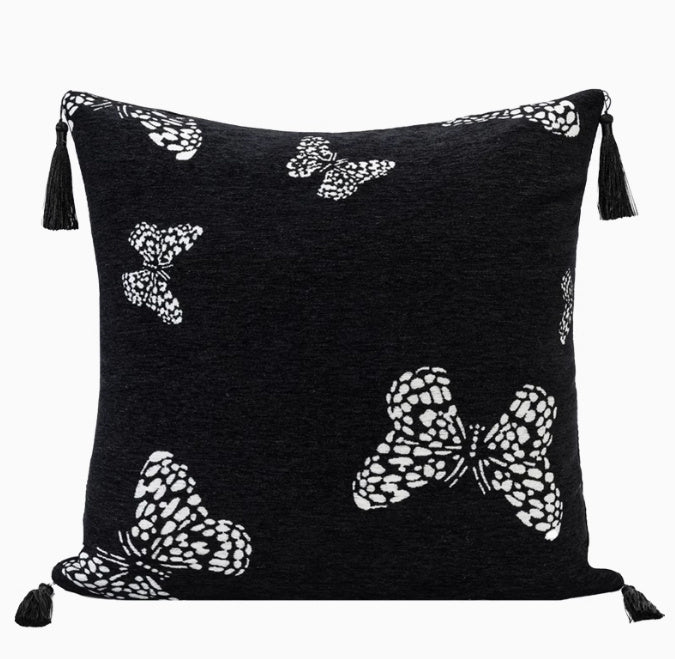 KTX-793939 Antique Style Square Chenille Cushion with Embroidered Design - 45x45cm