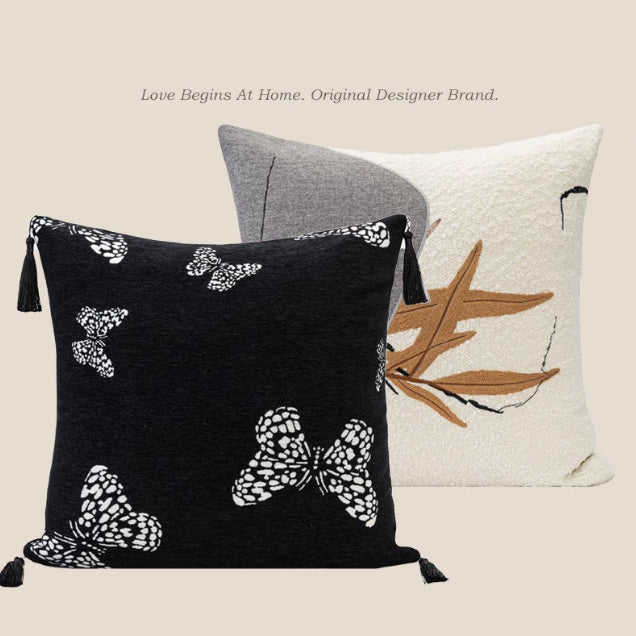 KTX-793939 Antique Style Square Chenille Cushion with Embroidered Design - 45x45cm