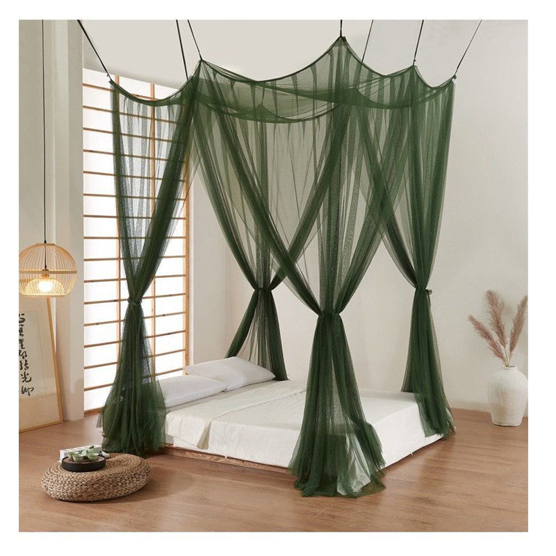 KTX-793939 Universal Palace Mosquito Net for Single & Double Beds - Four Openings, Dark Green, Easy Installation
