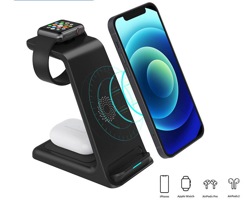 KTX-794195 Vertical 15W Fast Charging Wireless Charger - Three-in-One Desktop Stand with Dual-Coil Design