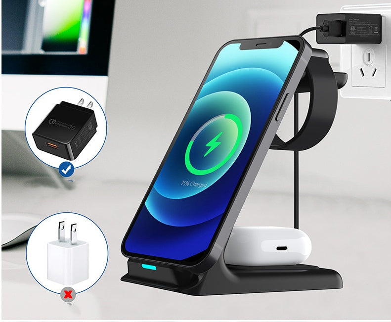 KTX-794195 Vertical 15W Fast Charging Wireless Charger - Three-in-One Desktop Stand with Dual-Coil Design