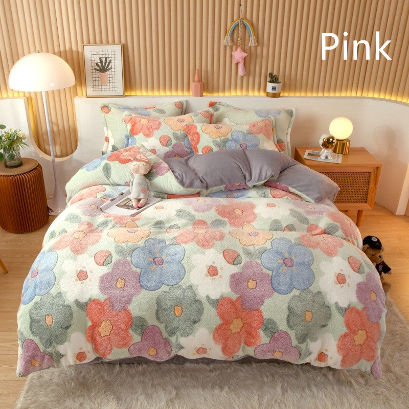 KTX-794451 Coral Fleece Milk Velvet Duvet Cover with Flannel Pillowcase Set - Sleek and Stylish Bedroom Decor