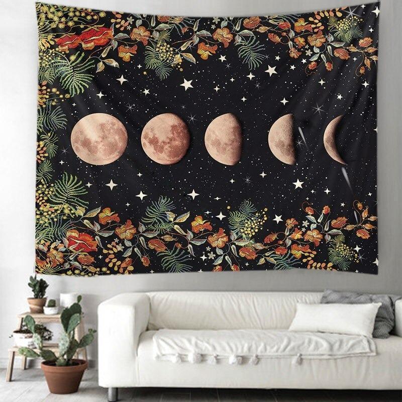 KTX-794835 Moon Phase Printed Tapestry - Multifunctional Wall Hanging and Sitting Blanket