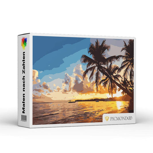 KTX-794963 Beach Paradise Painting by Numbers Kit - 40x50cm and 60x75cm, Linen Material