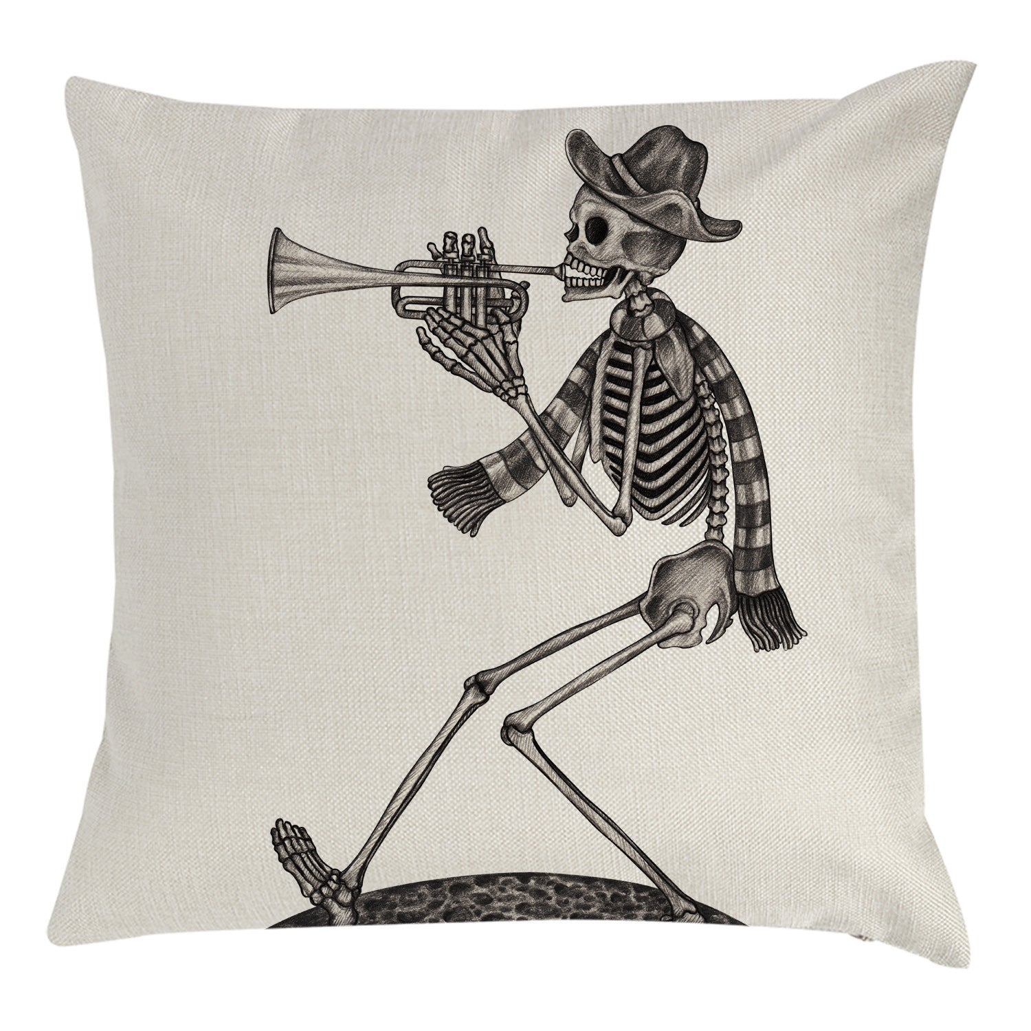 KTX-794963 Halloween Themed Pillow Cover with Skull and Pumpkin Designs - 45x45cm Linen Cushion Case