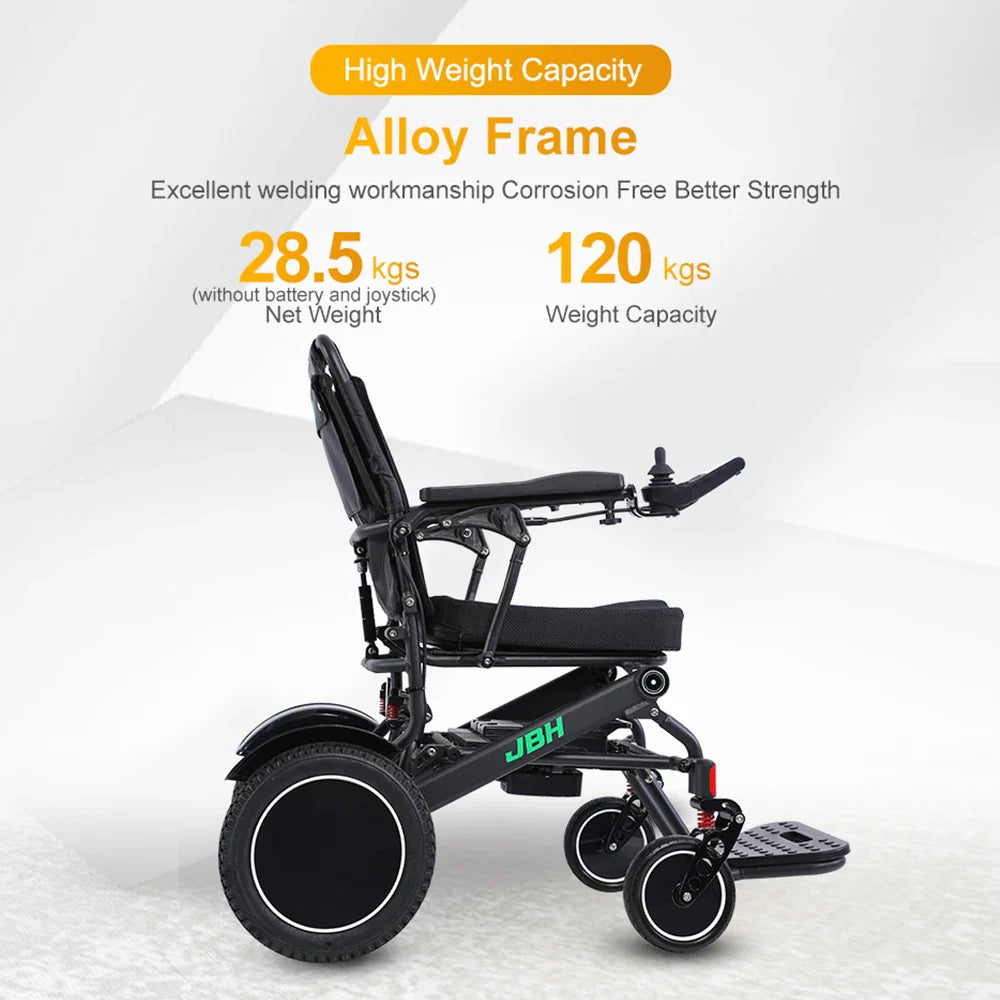 KTX-795155 D15C Motorized Folding Electric Wheelchair - Black, Metal Frame, 20km Range, 6 km/h Speed