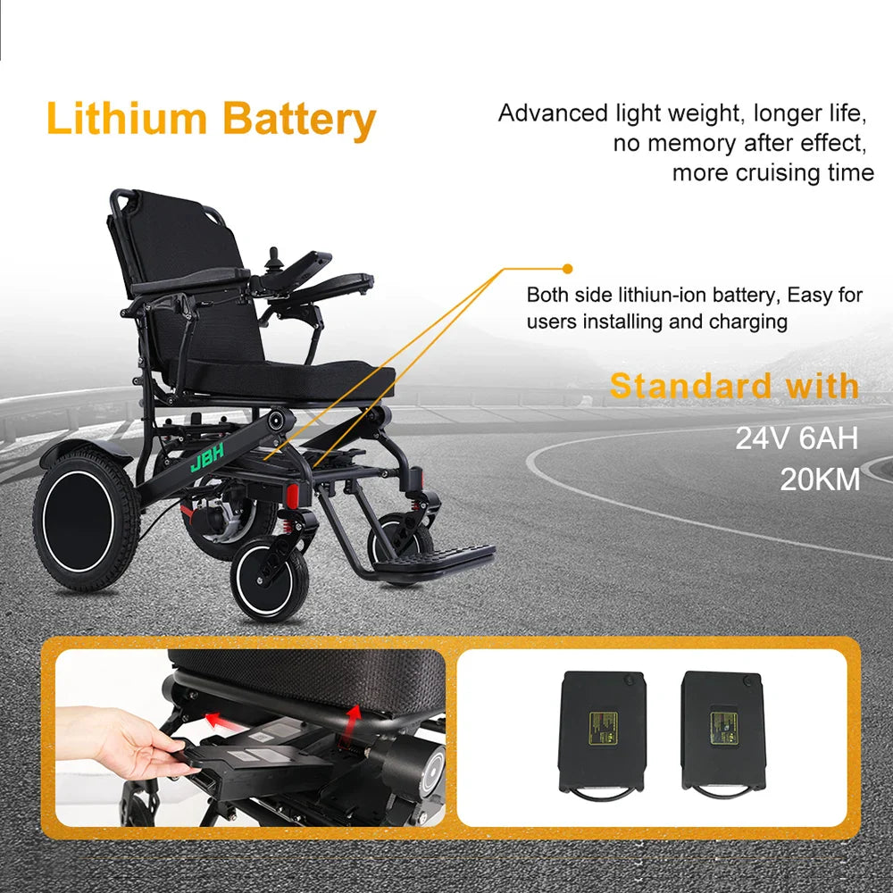 KTX-795155 D15C Motorized Folding Electric Wheelchair - Black, Metal Frame, 20km Range, 6 km/h Speed