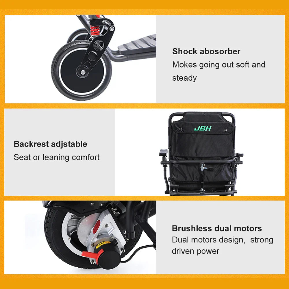 KTX-795155 D15C Motorized Folding Electric Wheelchair - Black, Metal Frame, 20km Range, 6 km/h Speed