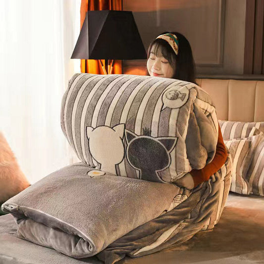 KTX-795283 Warm Carved Crystal Velvet Four-Piece Bed Sheet Set with Flannel Blanket in Light Gray