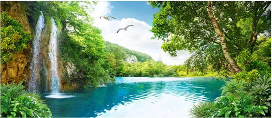 KTX-795987 3D Customizable Landscape Wallpaper for Living Room - Waterfall Scenery Background