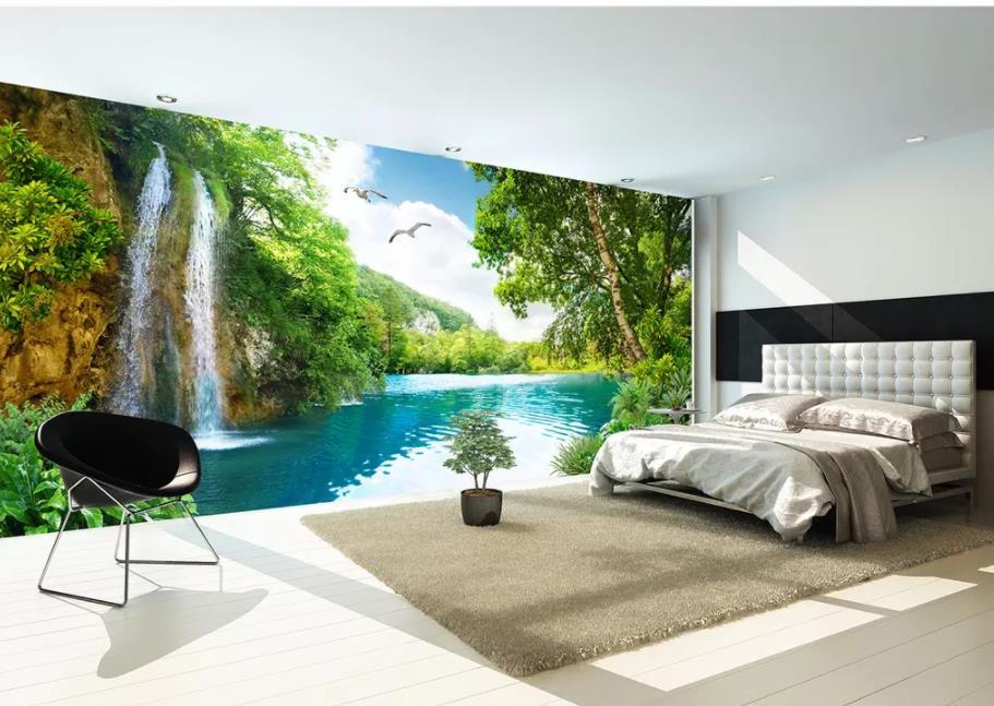KTX-795987 3D Customizable Landscape Wallpaper for Living Room - Waterfall Scenery Background