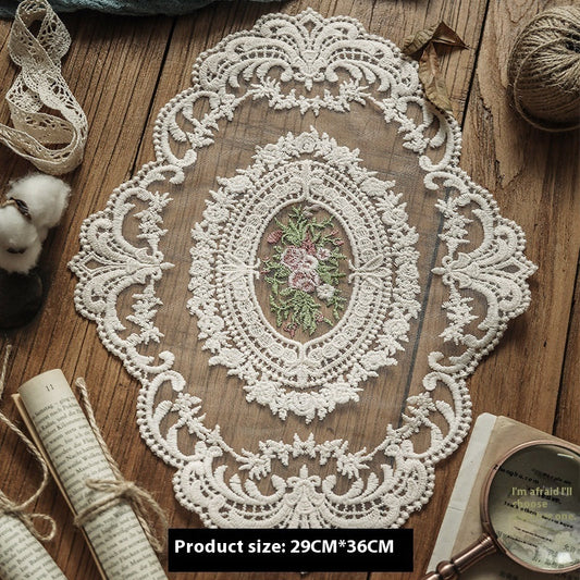 KTX-796115 Handmade Crochet Lace Tablecloth - Oval Vintage Style for Dustproof Decoration