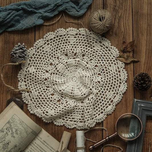 KTX-796115 Handmade Crochet Lace Tablecloth - Oval Vintage Style for Dustproof Decoration