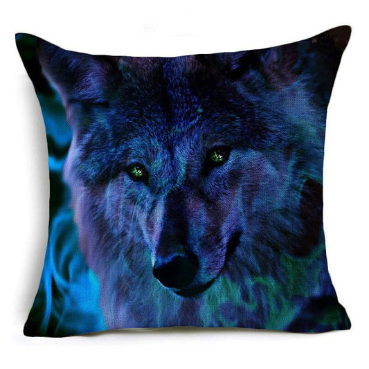 KTX-796115 Short Plush Wolf Design Pillowcase - 45x45cm American Countryside Style